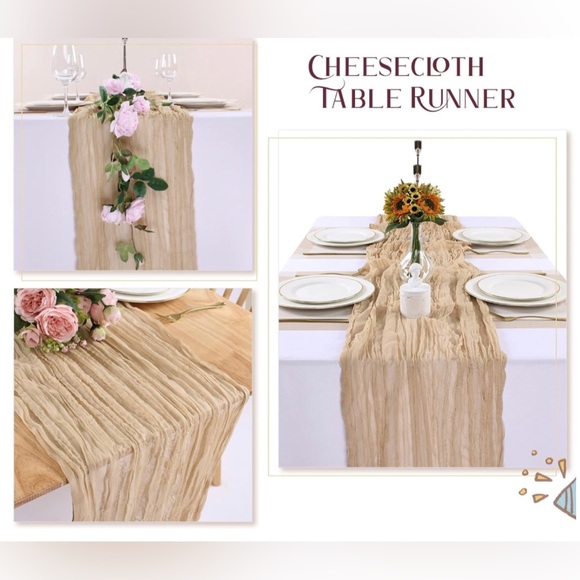 Sand Cotton Cheesecloth Table Runner 3Pcs 13ft Rustic Gauze Table Runner - Picture 5 of 6